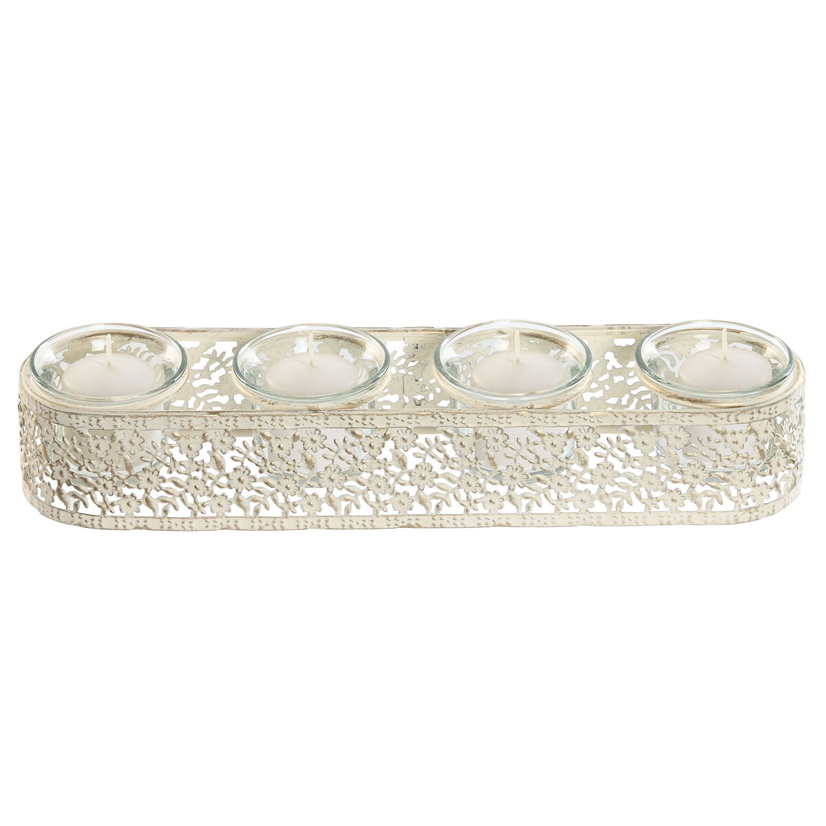 Ljusstakar Home ESPRIT Kräm Metall Glas 31 x 7 x 5 cm