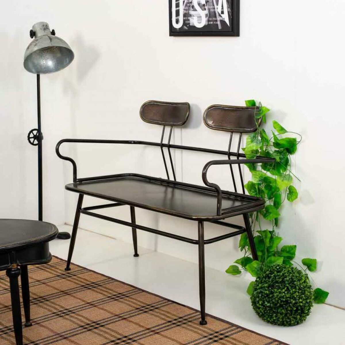 Bänk Alexandra House Living Brun Metall 53 x 88 x 122 cm - 3