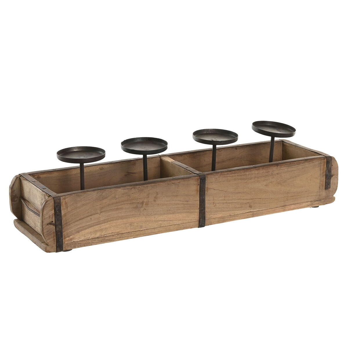 Ljusstakar Home ESPRIT Naturell Järn Teak 60 x 15 x 14 cm