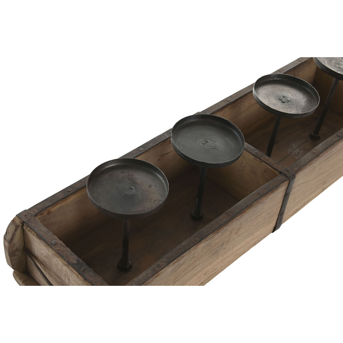 Ljusstakar Home ESPRIT Naturell Järn Teak 60 x 15 x 14 cm - 2