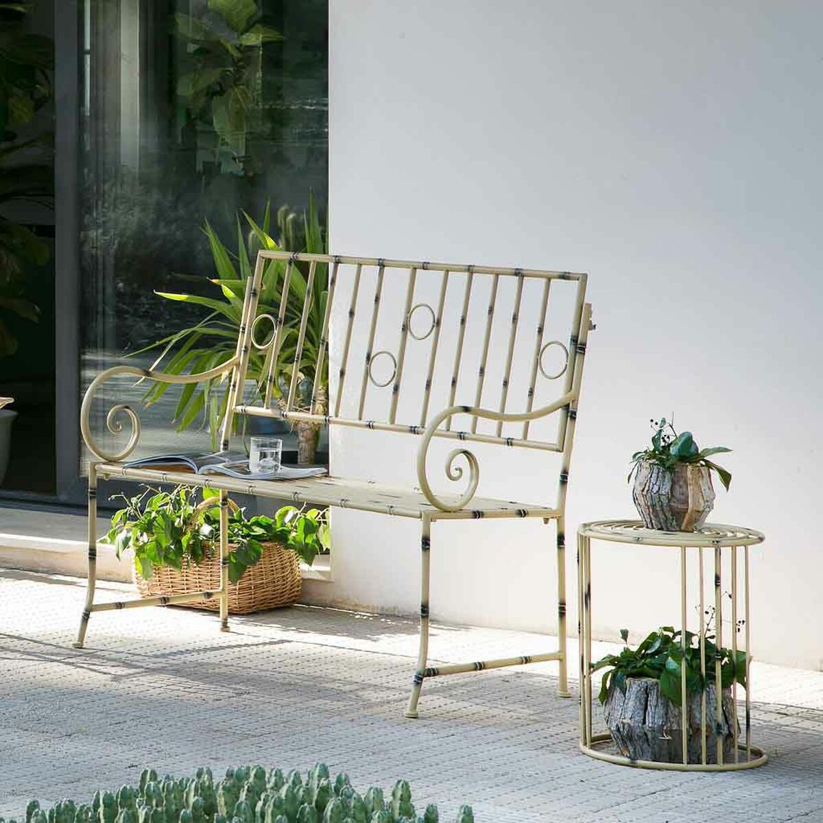 Bänk Alexandra House Living Gul Metall 50 x 92 x 126 cm - 2
