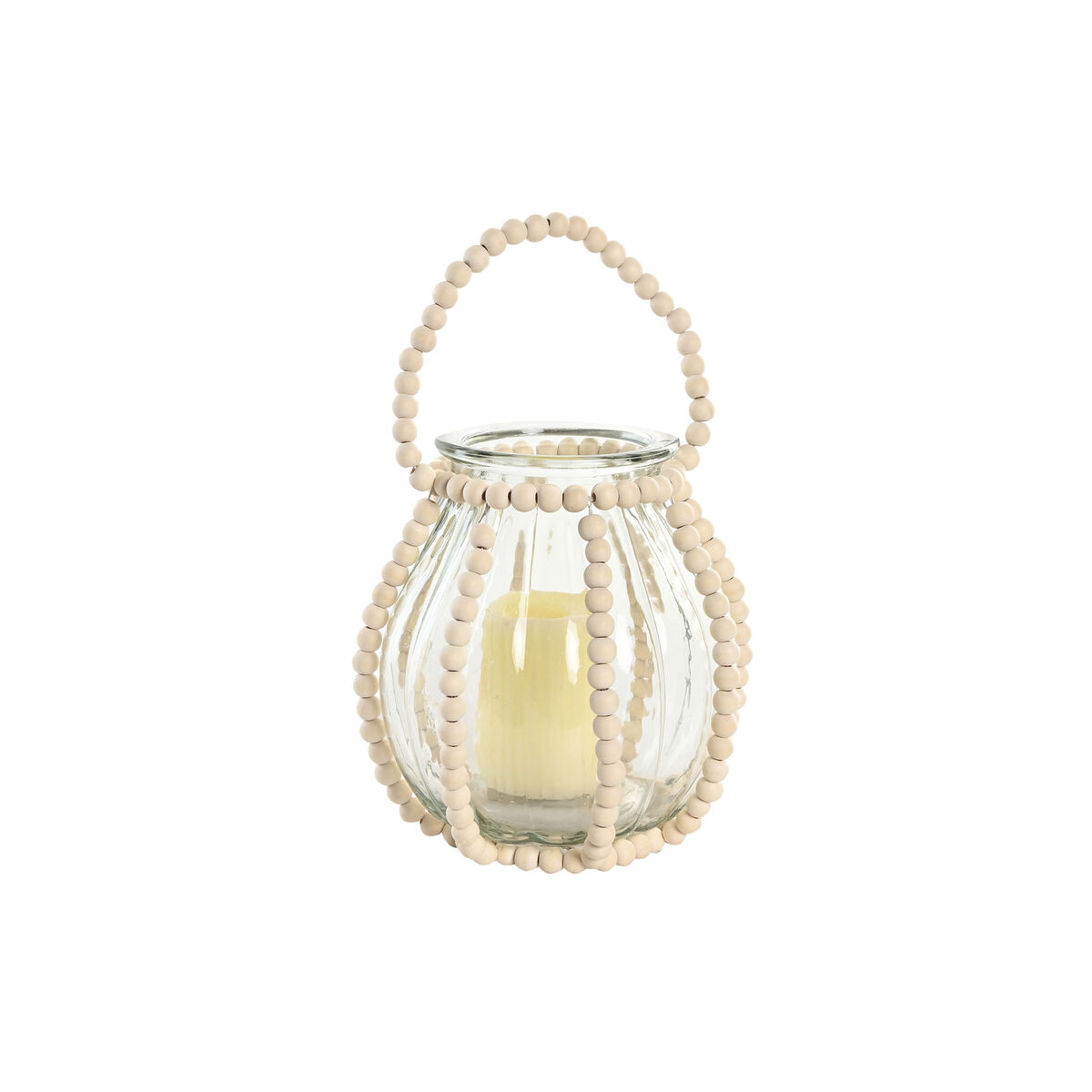 Ljusstakar Home ESPRIT Transparent Naturell Ljusbrun Trä Glas 22 x 22 x 22 cm - 3