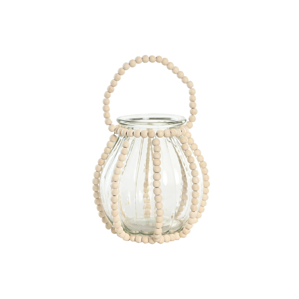 Ljusstakar Home ESPRIT Transparent Naturell Ljusbrun Trä Glas 22 x 22 x 22 cm