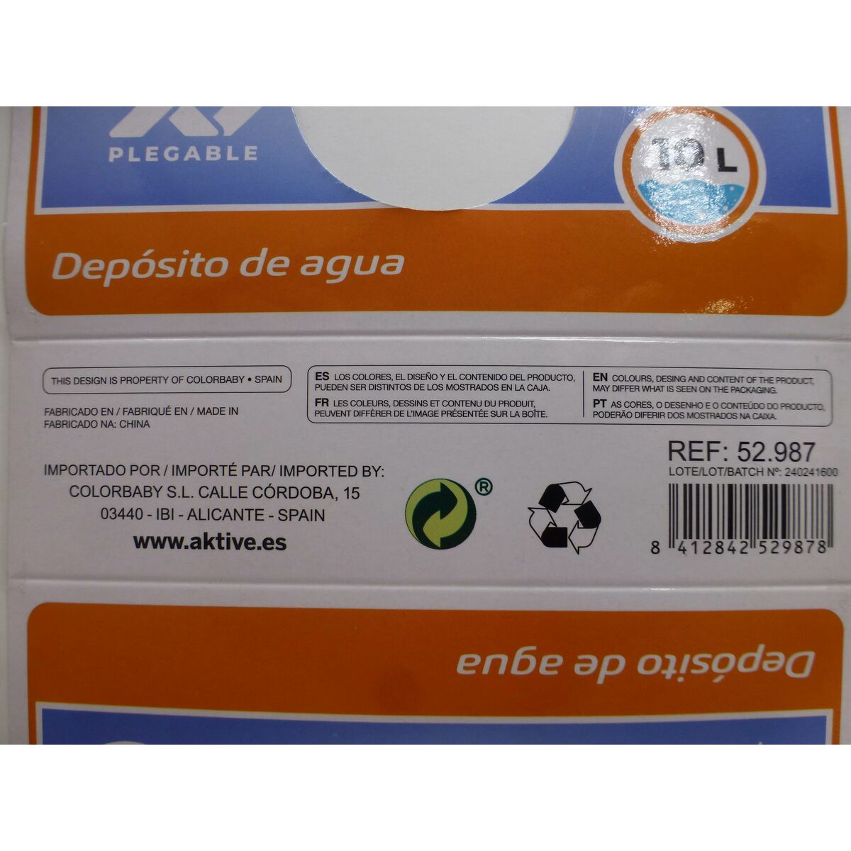 Vattenflaska Aktive Polyetylen 10 L 22 x 26 x 22 cm (12 antal) - 14