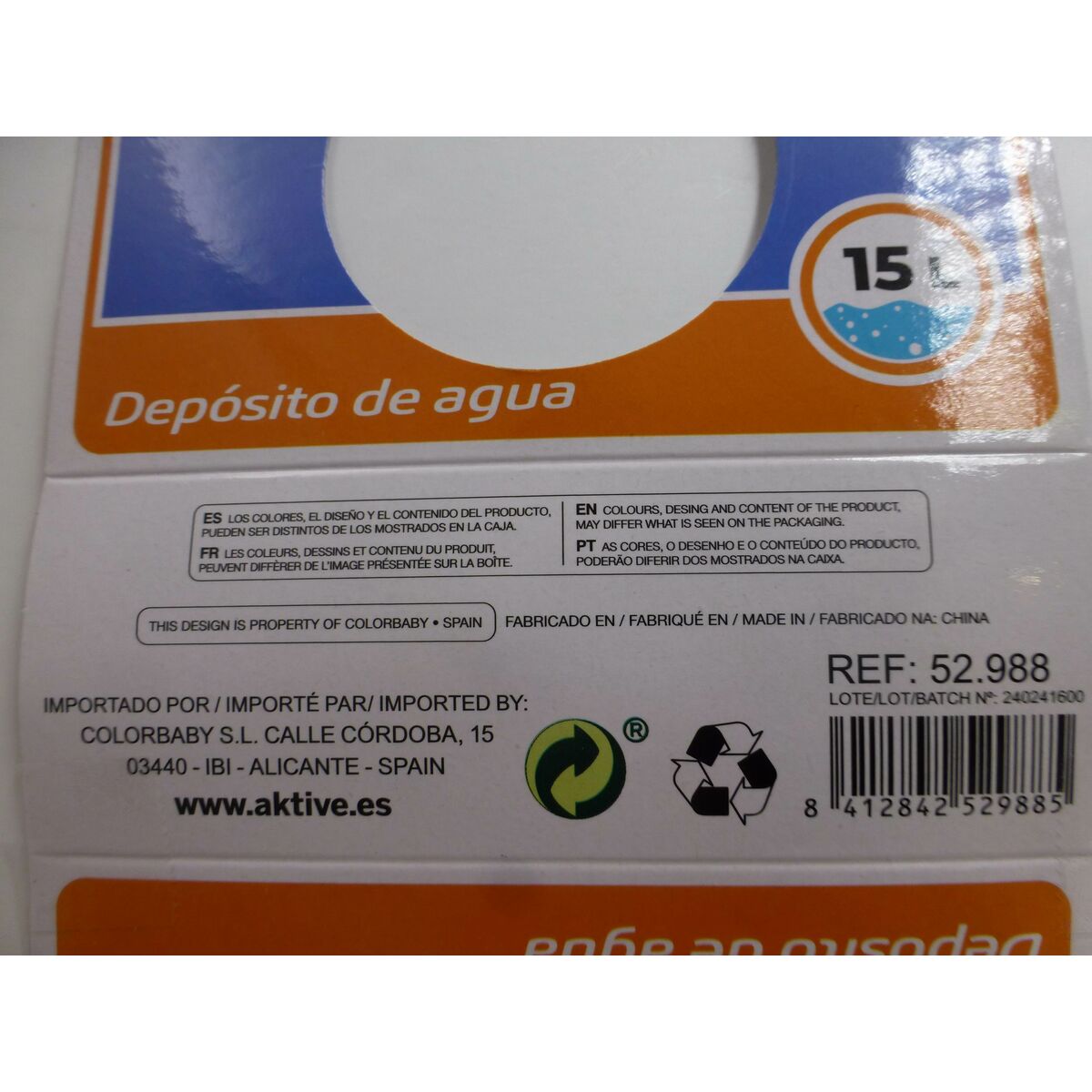 Vattenflaska Aktive Polyetylen 15 L 24 x 28 x 24 cm (12 antal) - 14