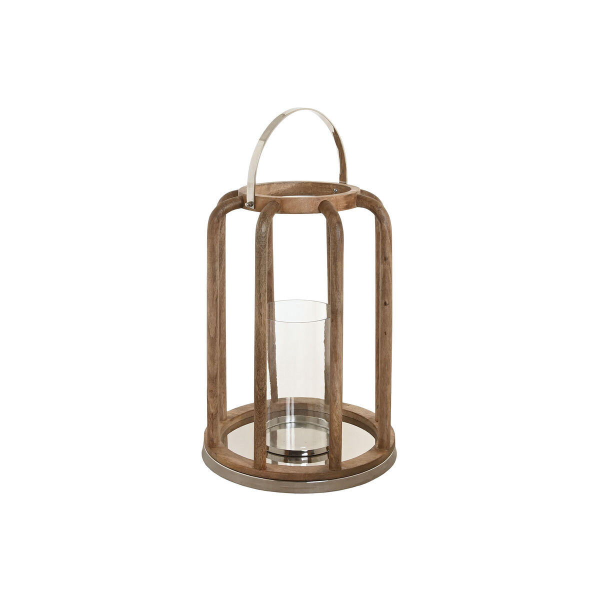 Ljusstakar Home ESPRIT Brun Silvrig Naturell Glas Mangoträ 30 x 30 x 42 cm