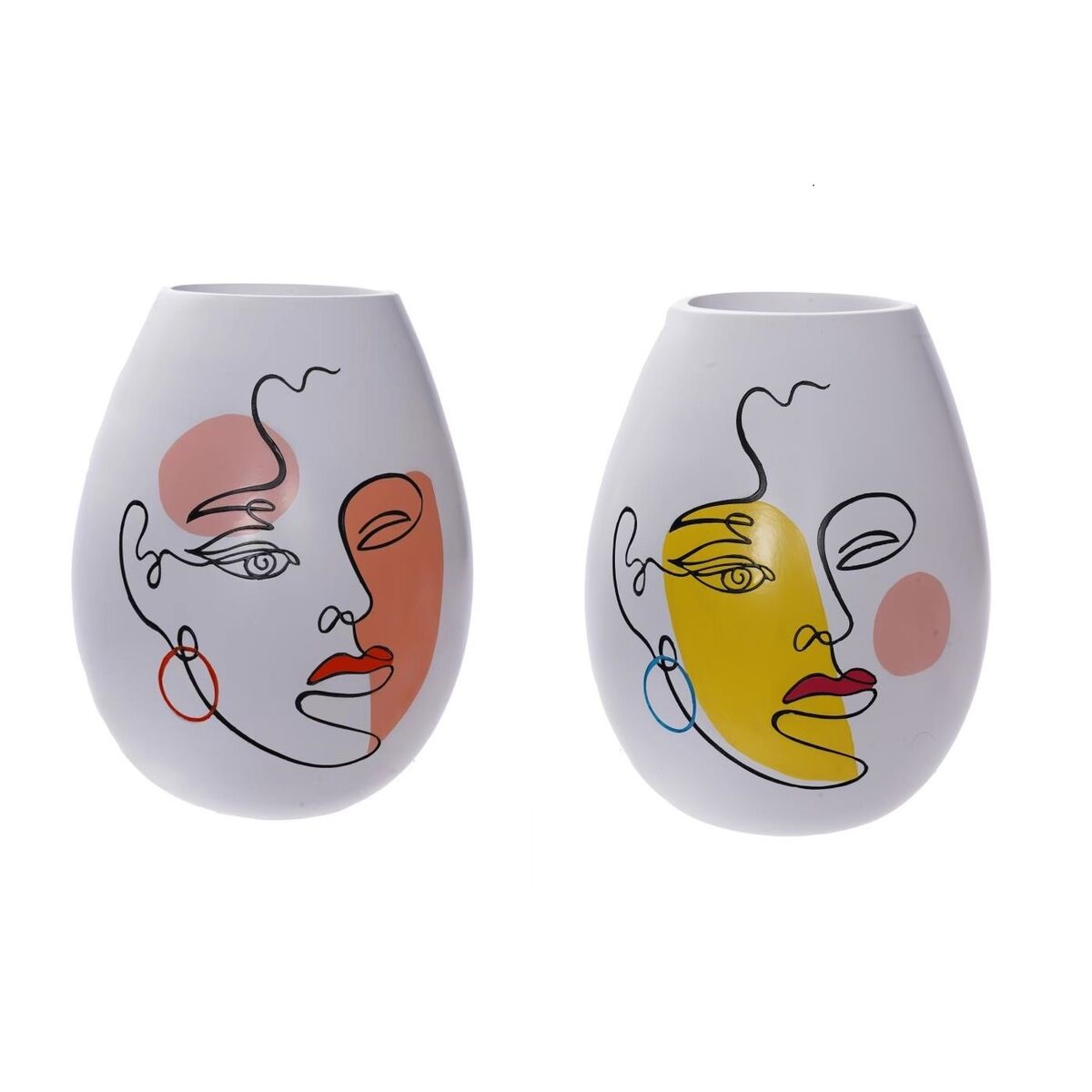 Vas DKD Home Decor 22,5 x 22,5 x 29 cm Ansikte Vit Harts Multicolour (2 antal)