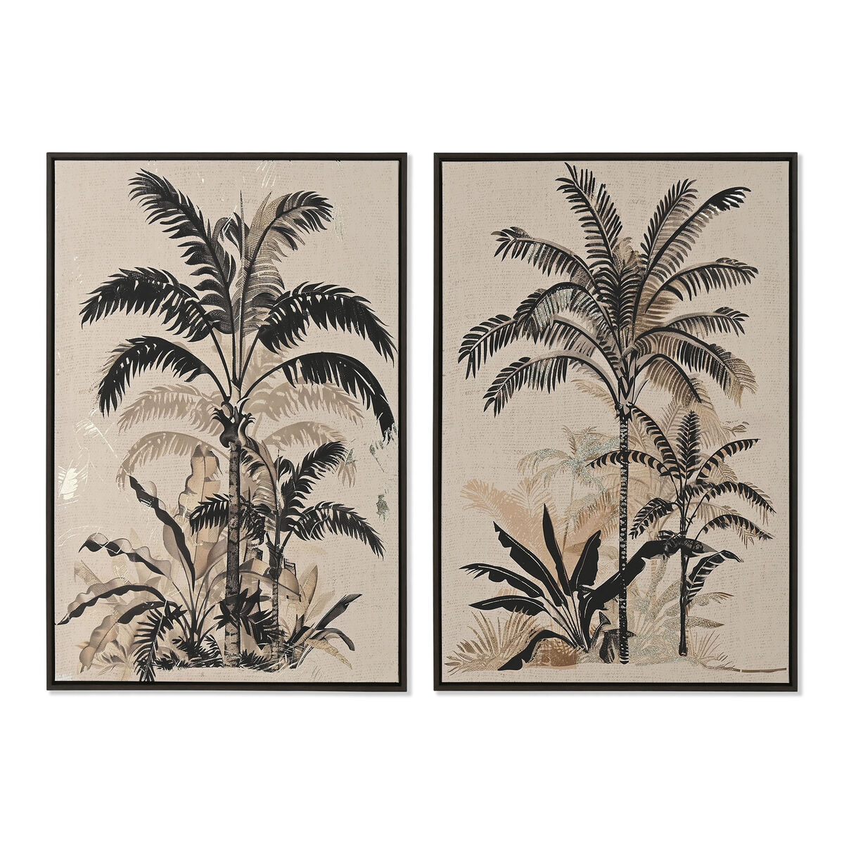 Kanvas Home ESPRIT Grön Beige Palmer Gyllene Tropiskt 63 x 4,5 x 93 cm (2 antal)