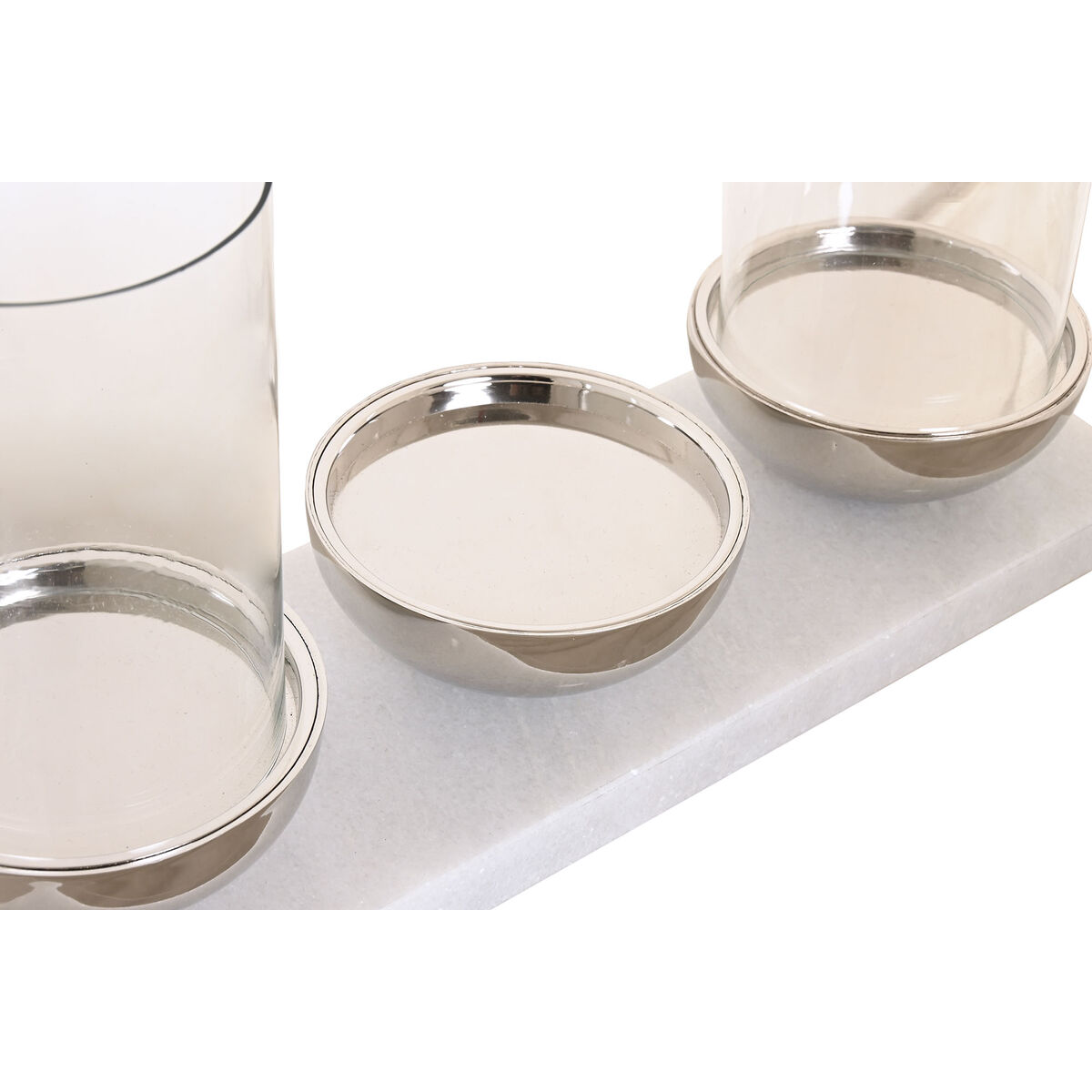 Ljusstakar Home ESPRIT Vit Silvrig Glas Marmor 40 x 13 x 22 cm - 2