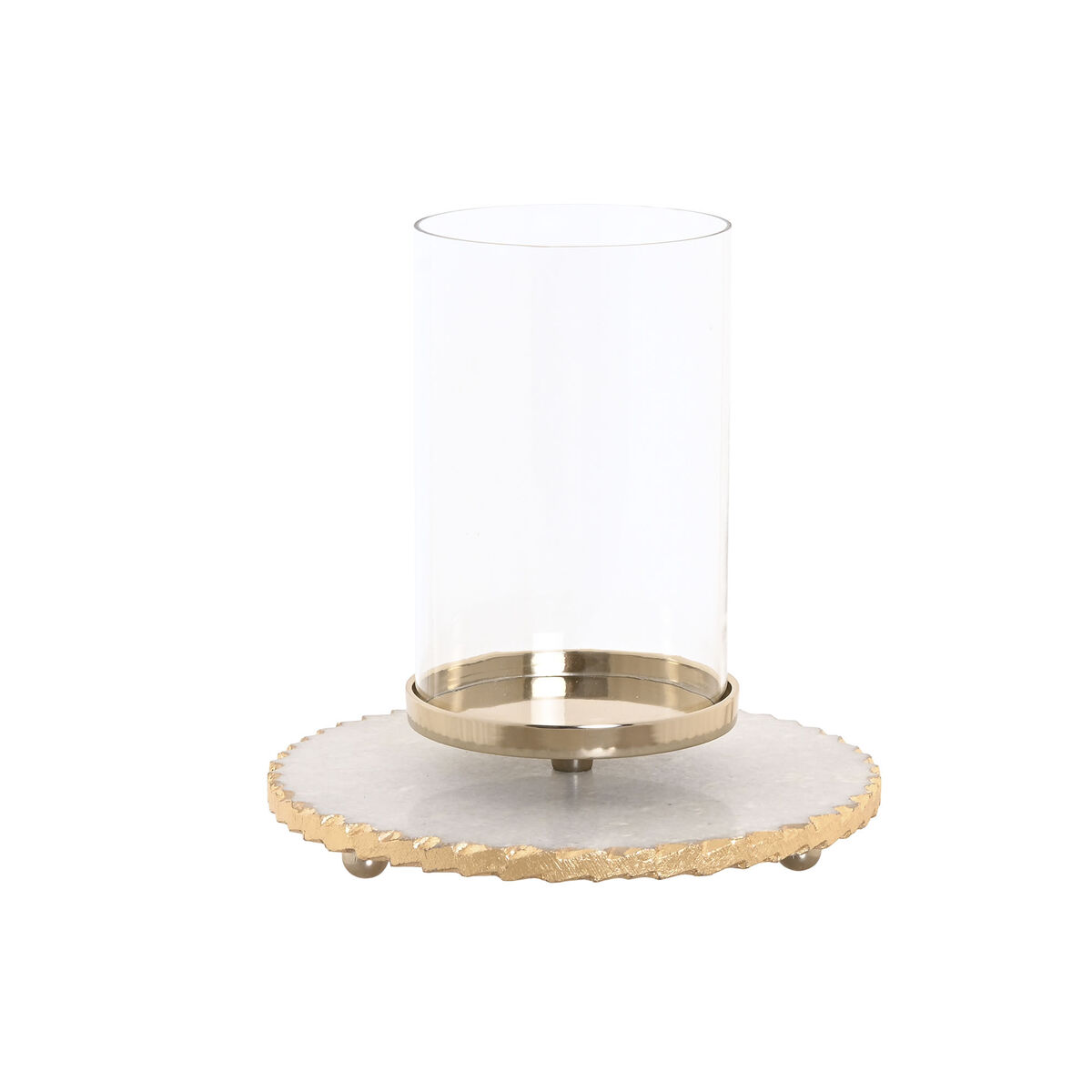 Ljusstakar Home ESPRIT Vit Gyllene Glas Marmor 25 x 25 x 27 cm