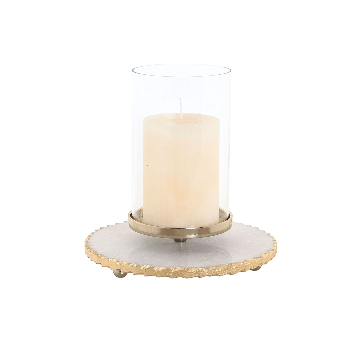 Ljusstakar Home ESPRIT Vit Gyllene Glas Marmor 25 x 25 x 27 cm - 3
