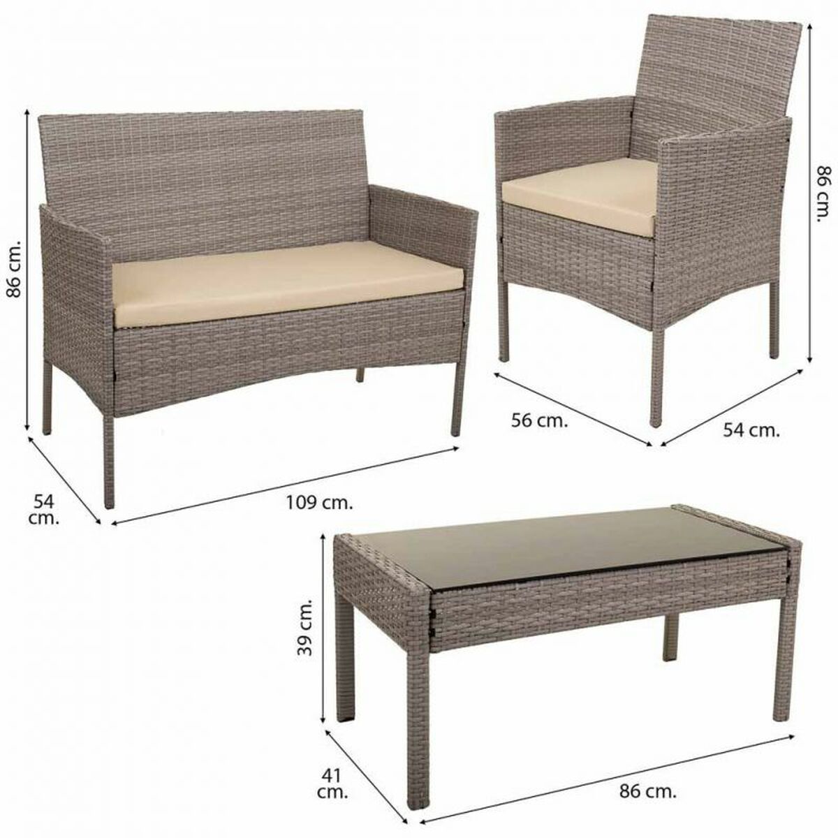 Set med bord och 2 fåtöljer Alexandra House Living Grå 4 Delar - 6