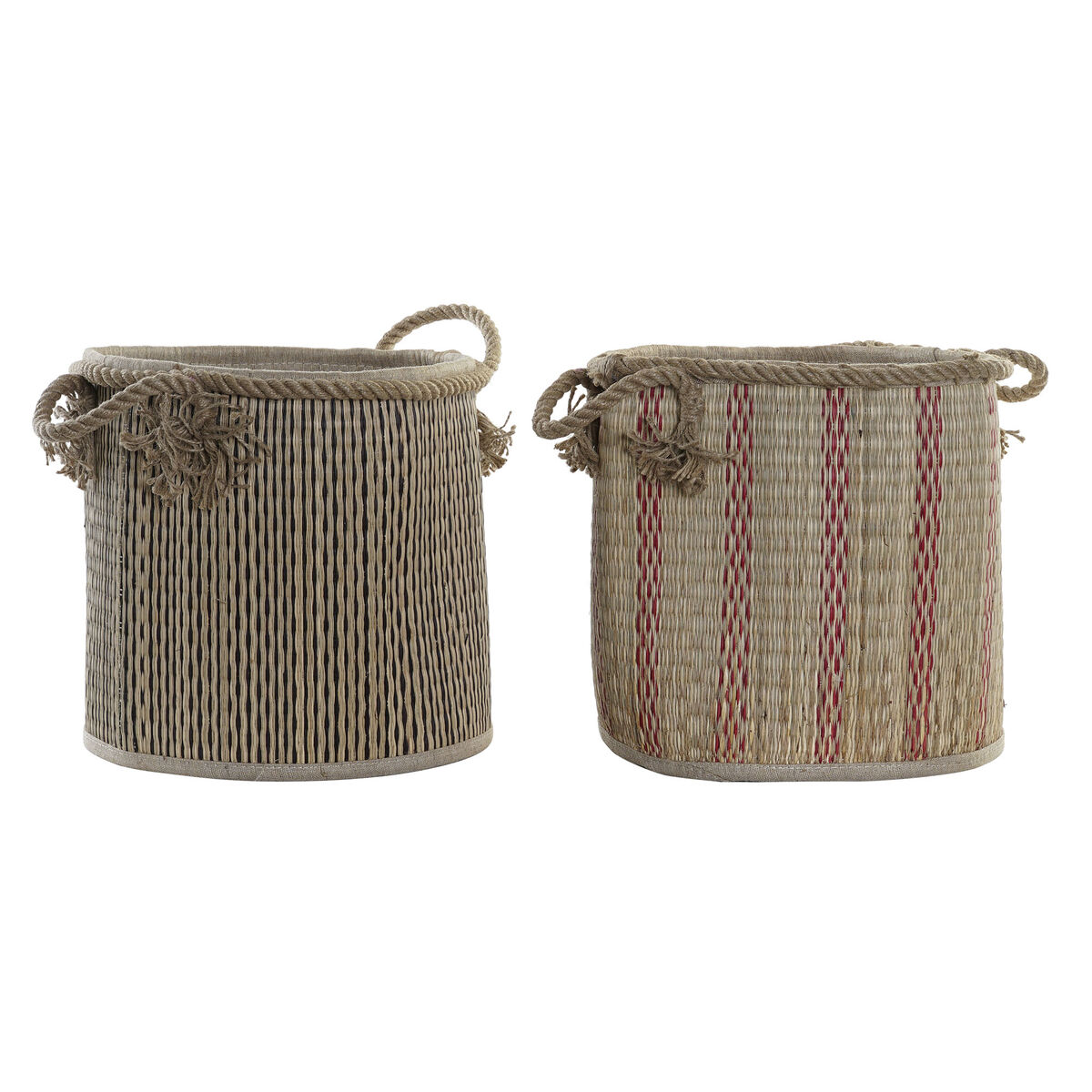 Multifunktionell korg DKD Home Decor Brun Svart Röd Jute Naturliga fibrer Boho 30 x 30 x 36 cm (2 antal) - 4