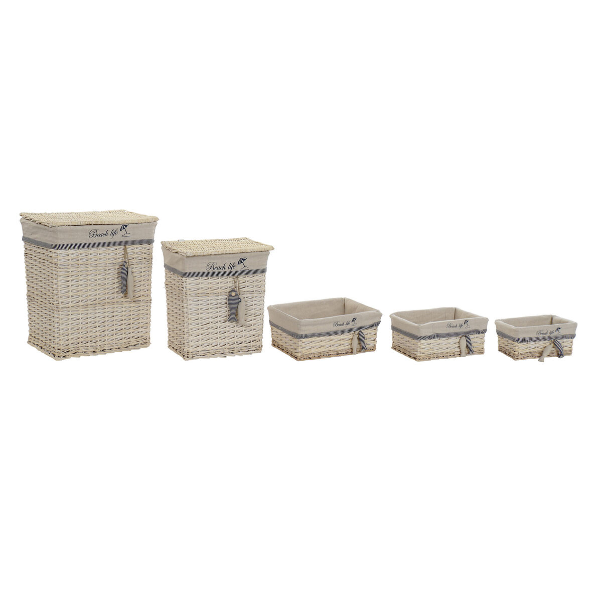 Korg - set DKD Home Decor Blå Beige Spiraler Medelhavs 47 x 35 x 56 cm 5 Delar - 6