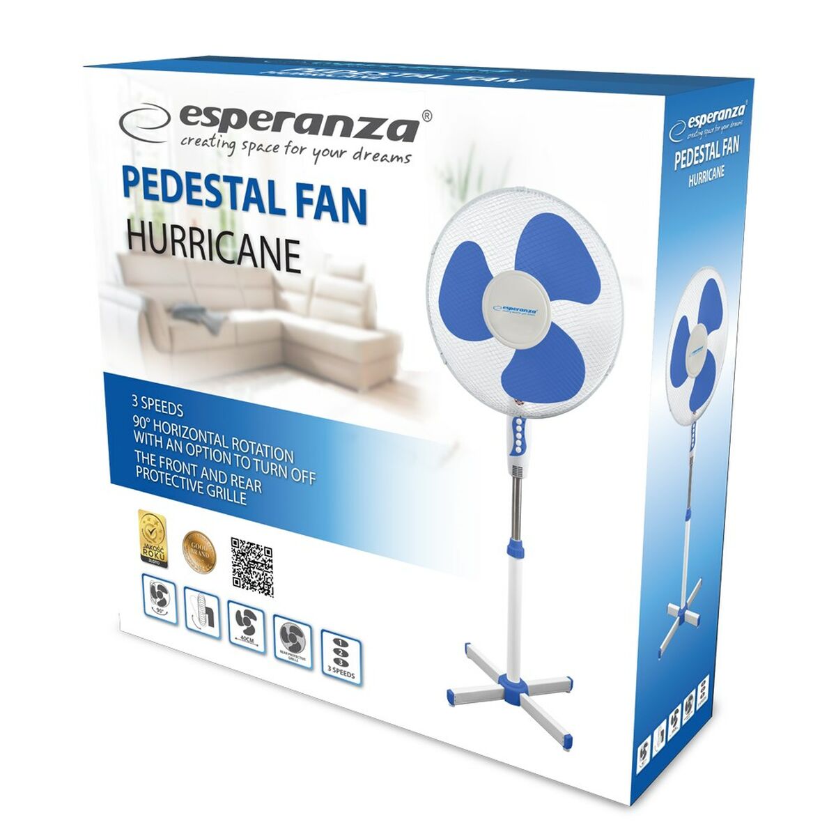 Stående Fläkt Esperanza EHF001WB Blå Vit 50 W - 2