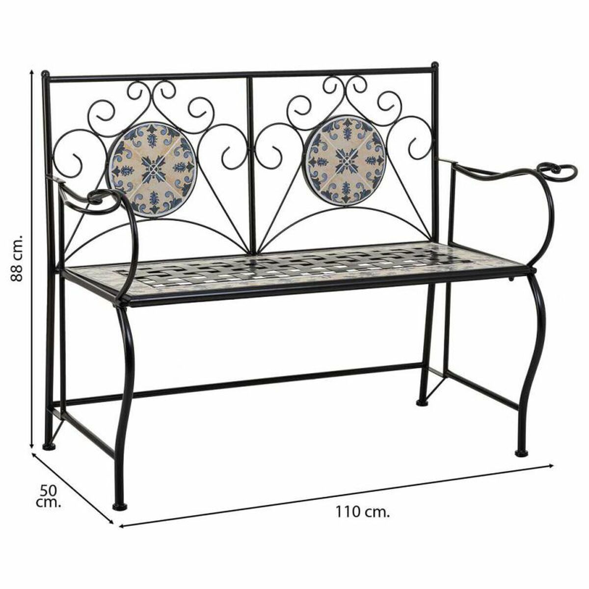 Bänk Alexandra House Living Svart Järn Kakel 50 x 88 x 110 cm - 2