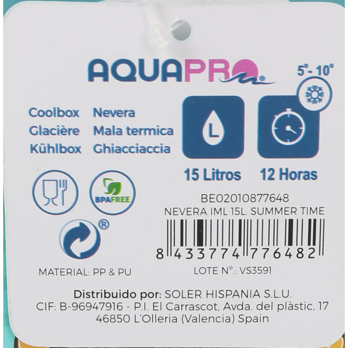 Bärbar kyl Aquapro Summer Time Multicolour 15 L (4 antal) - 3