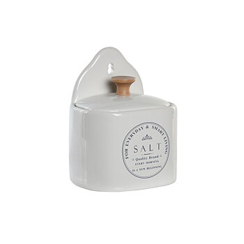 Saltkar med lock DKD Home Decor 11 x 8 x 15 cm Vit Stengods