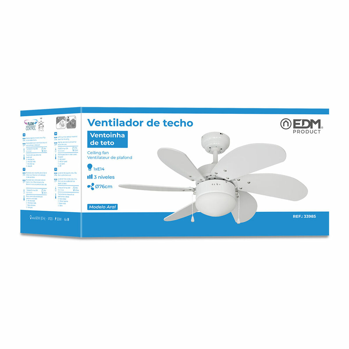 Takfläkt med belysning EDM 33985 Aral Vit 50 W - 7