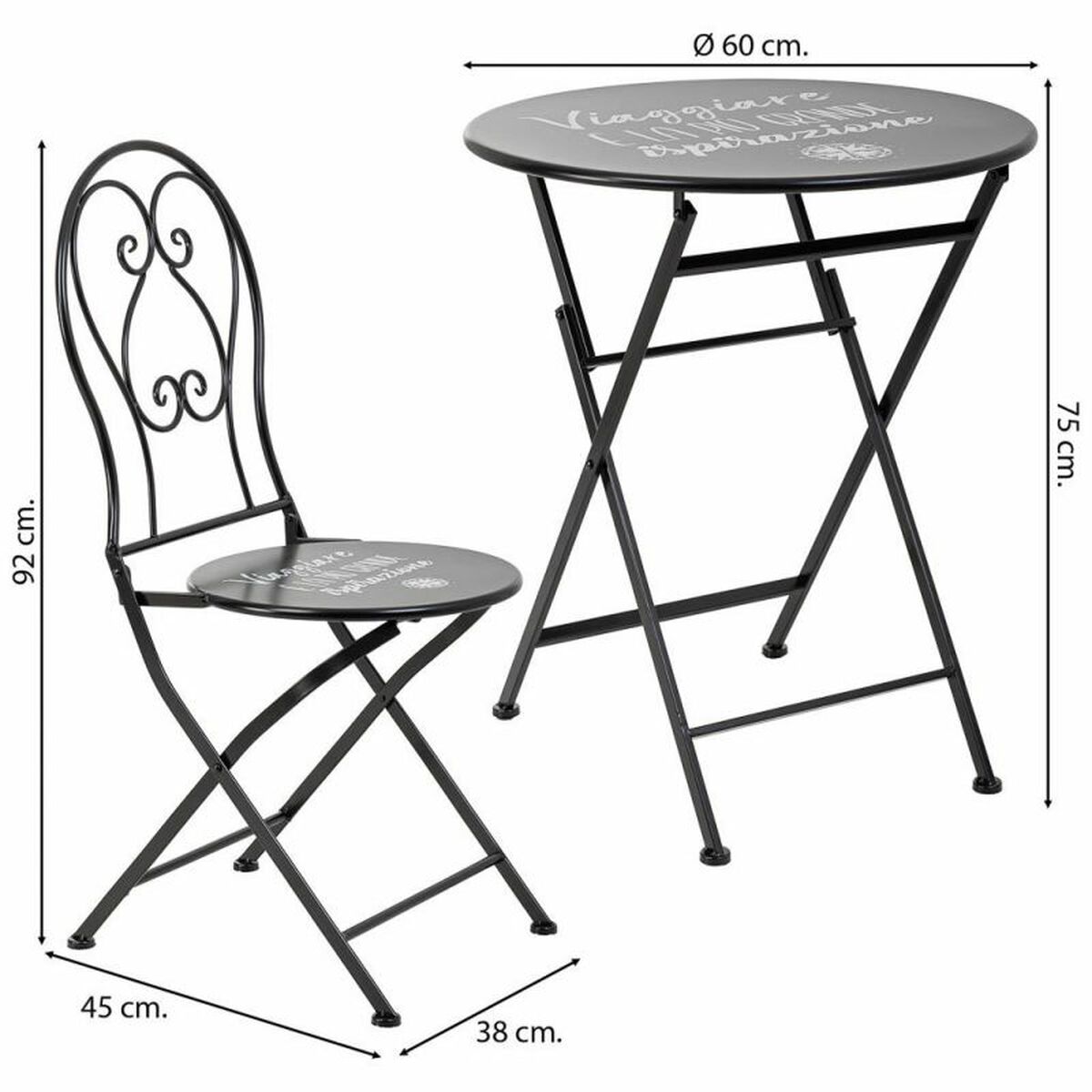Bordsgrupp med 2 stolar Alexandra House Living Svart 60 x 75 x 60 cm - 3