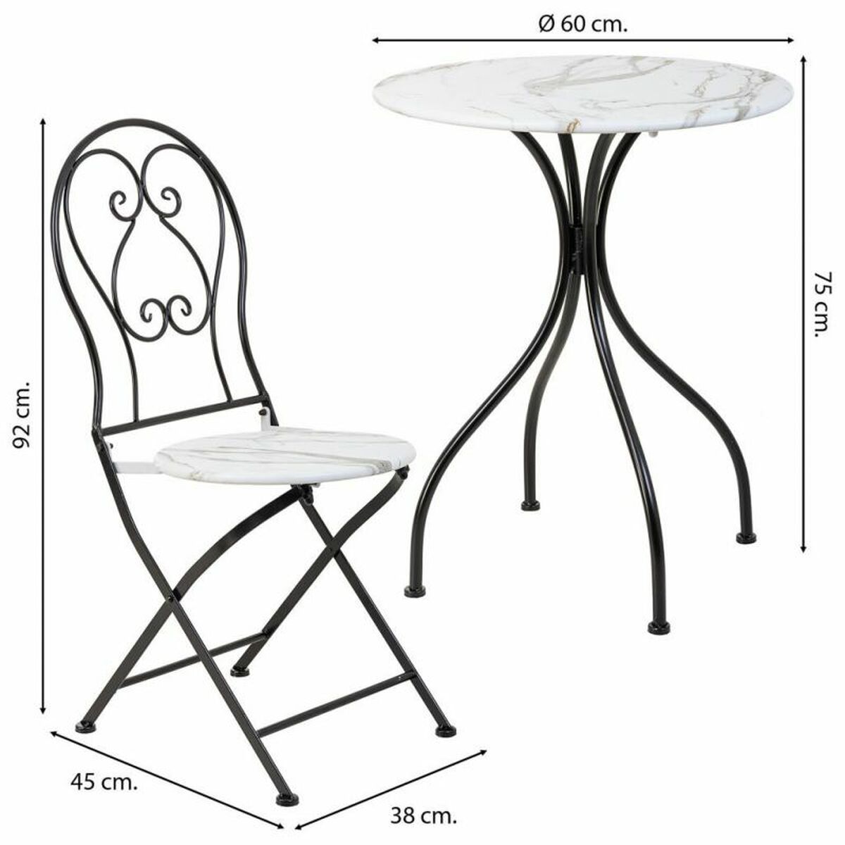 Bordsgrupp med 2 stolar Alexandra House Living Vit Svart 60 x 75 x 60 cm - 3