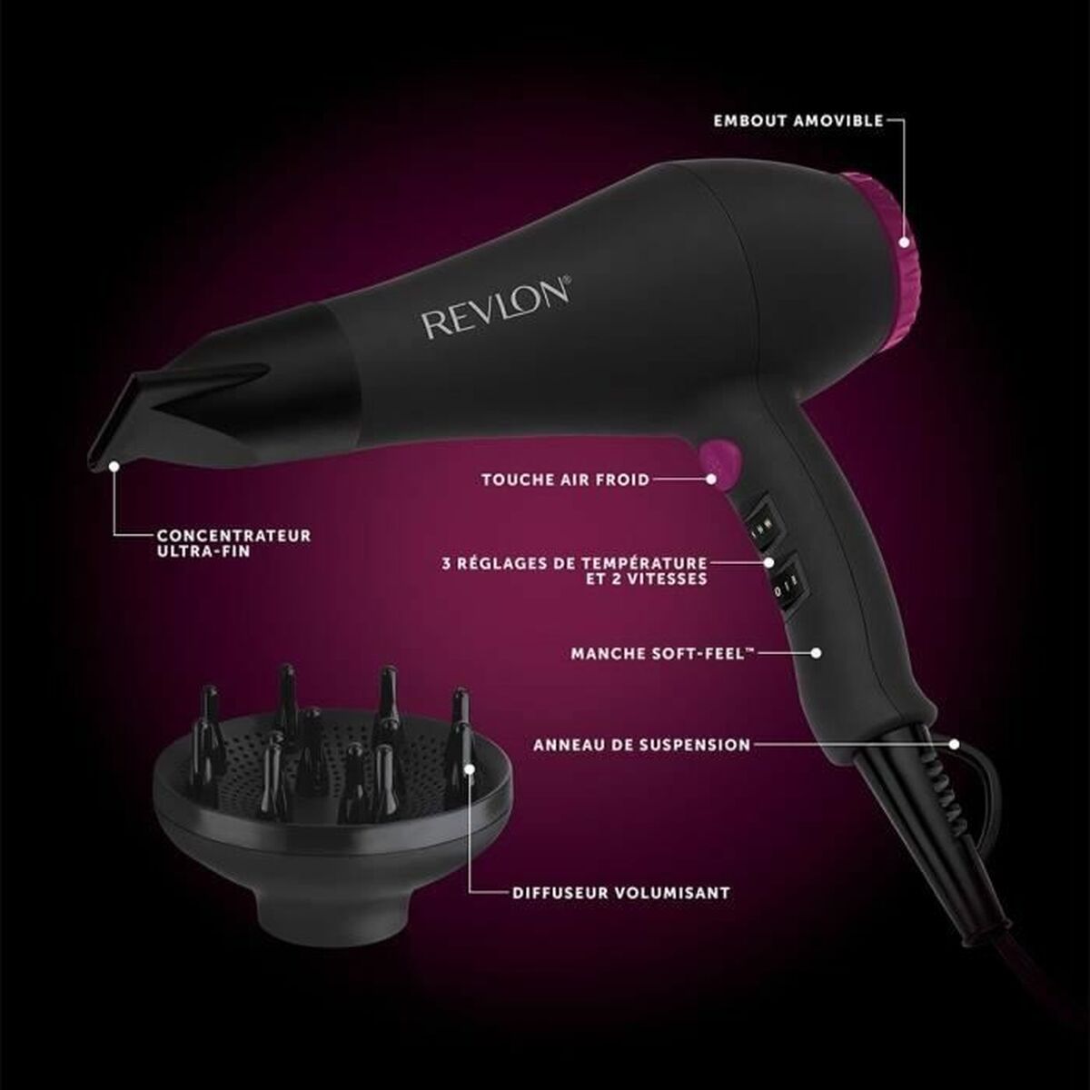 Hårtork Revlon RVDR5251 Svart / roséguld 2000 W - 3