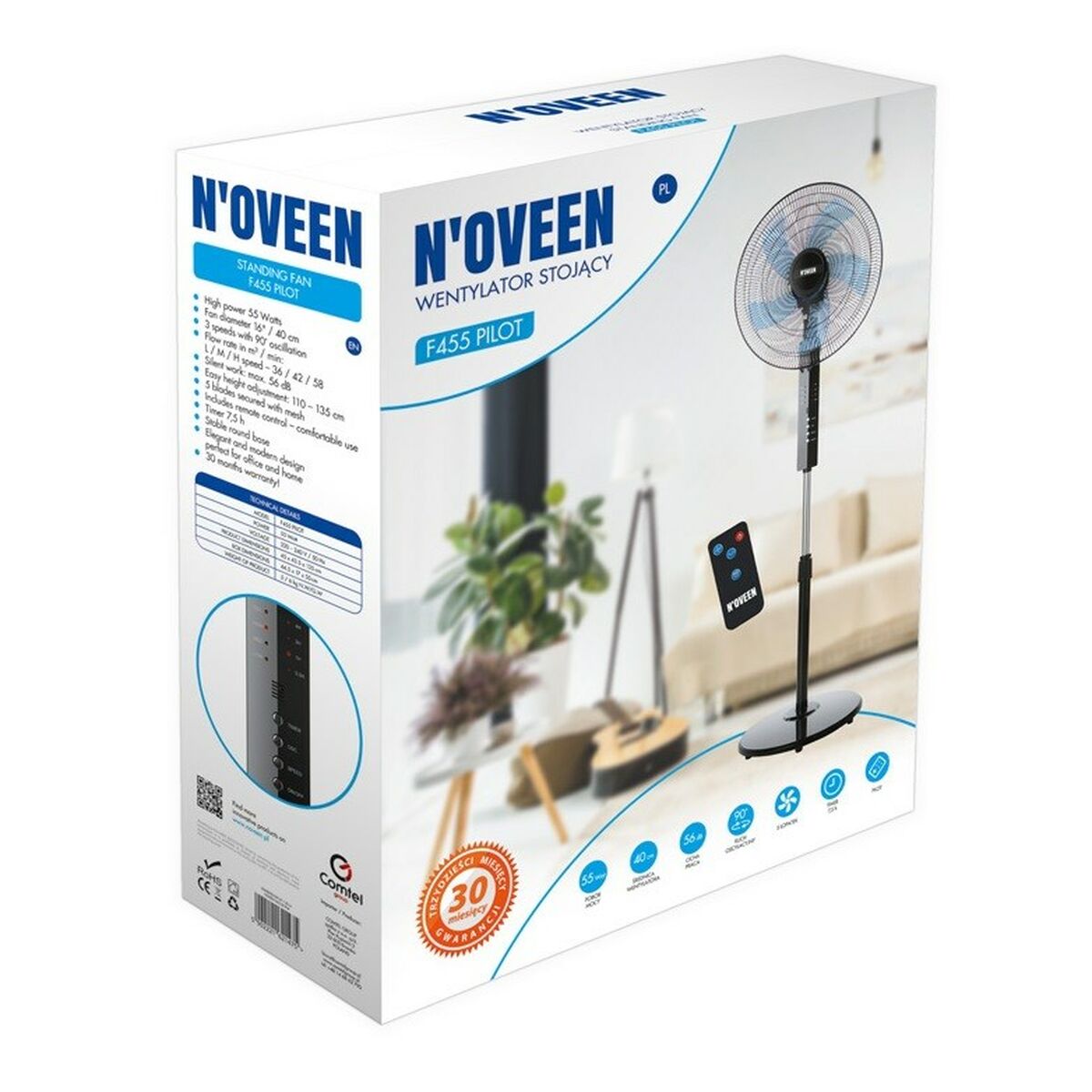 Stående Fläkt N'oveen F455 Svart 55 W - 3