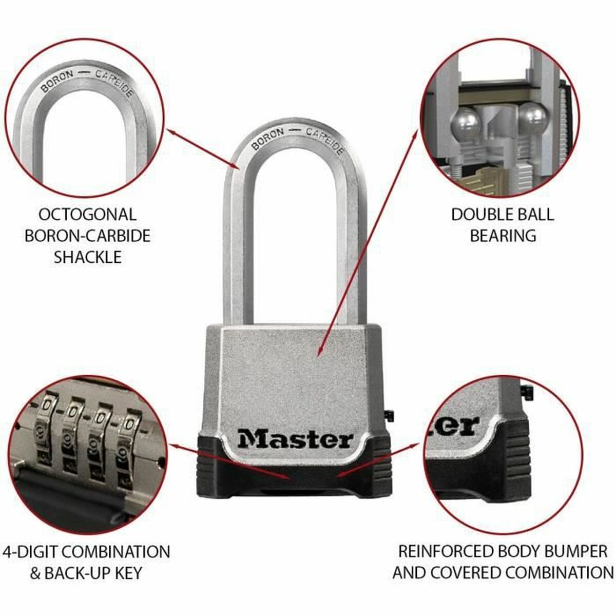 Hänglås med kod Master Lock M176EURDLH 56 mm Stål - 4