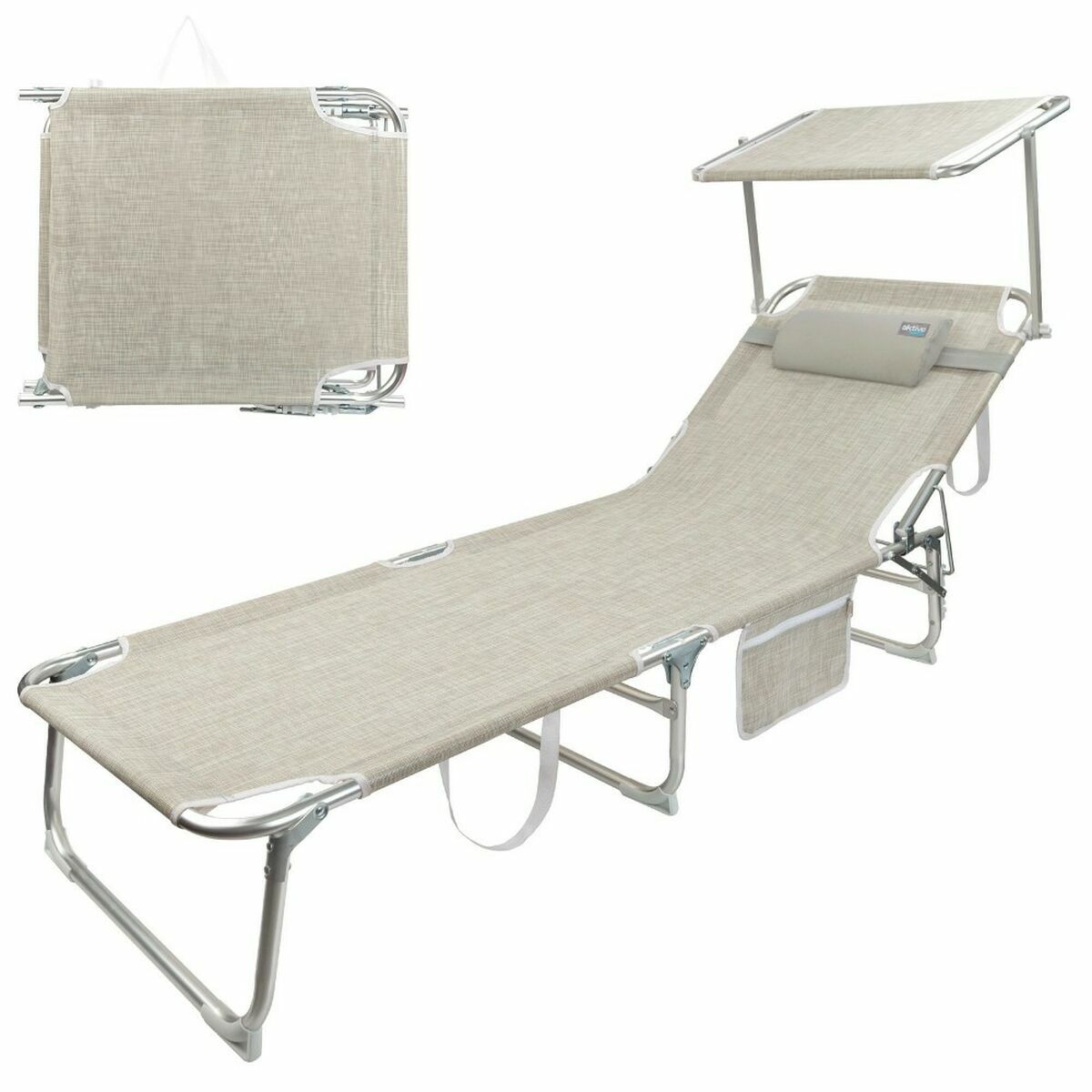 Strandsolstol Aktive Beige 188 x 58 x 30 cm Hopfällbar