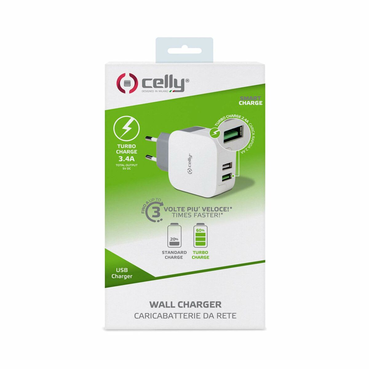 Batteriladdare Celly TC2USBTURBO Vit - 2