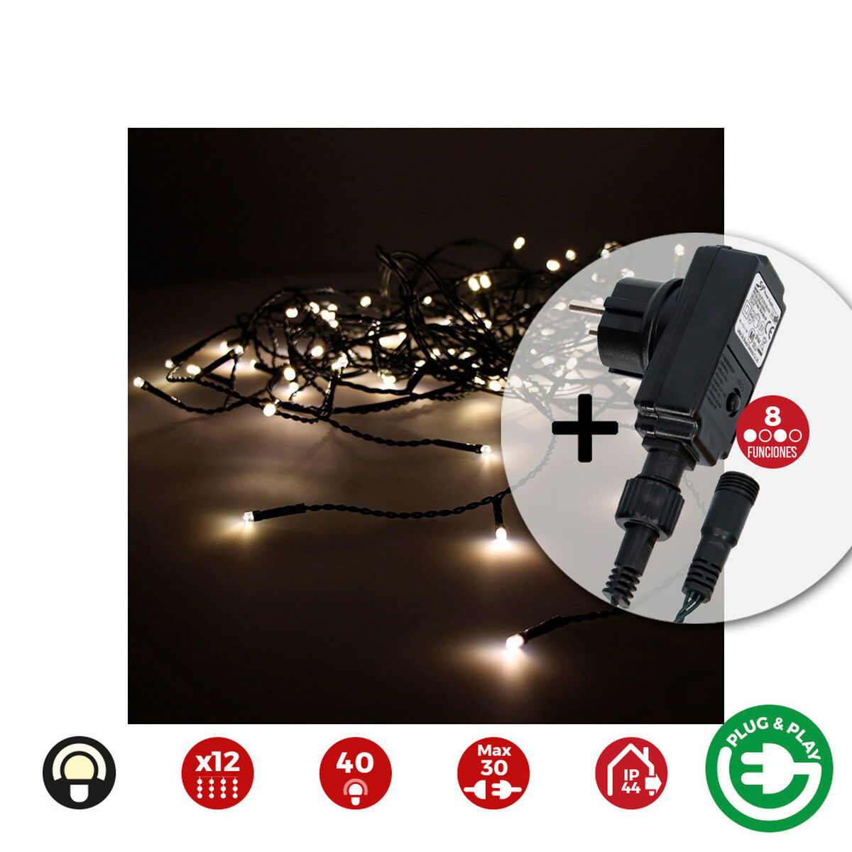 Gardinbelysning med LED EDM 71483 Icicle Easy-Connect 100 W 0,72 W Varmt ljus Varmvit 200 x 50 cm Vit - 3