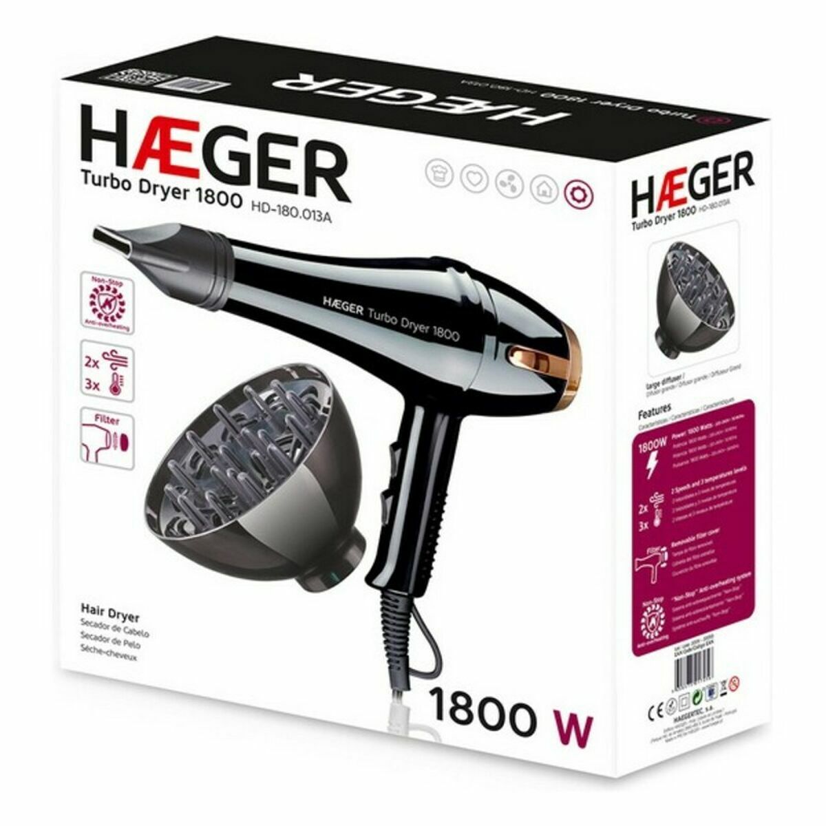 Hårtork Haeger HD-180.013A 1800 W Svart - 3