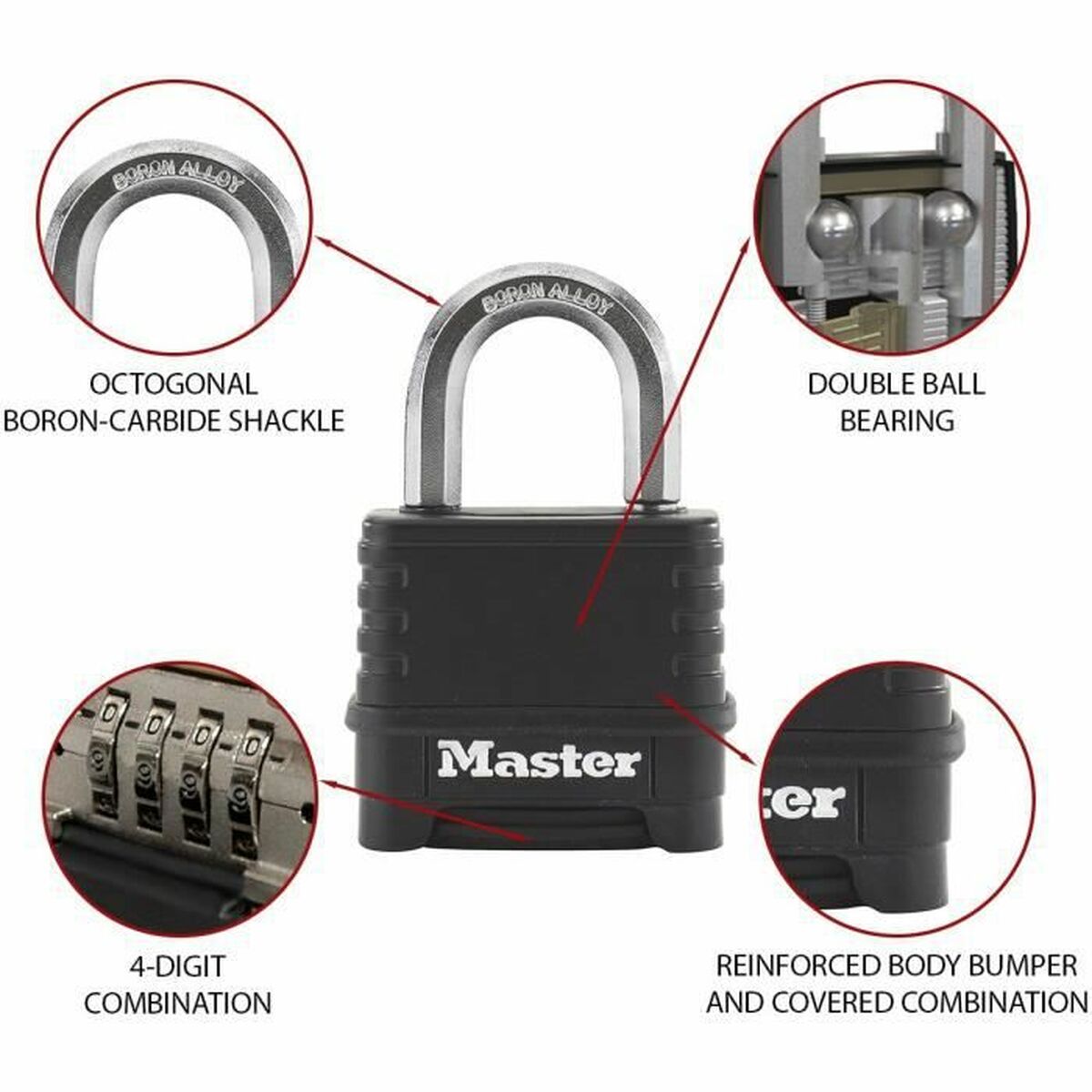 Hänglås med kod Master Lock M178EURD Stål Zink Svart - 3