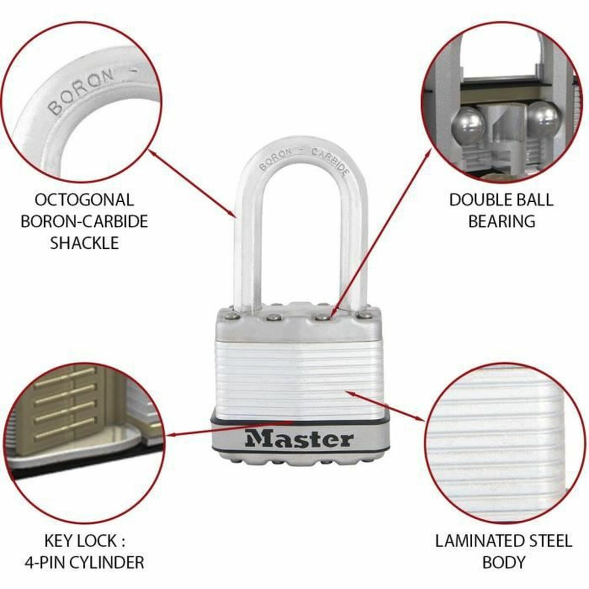 Hänglås med nyckel Master Lock Stål 50 mm - 3