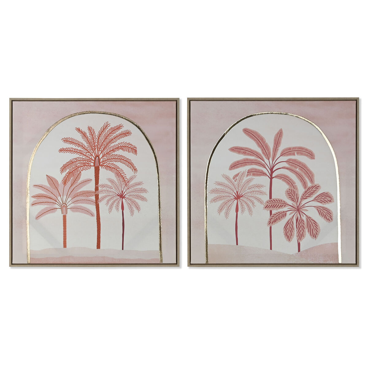 Tavla Home ESPRIT Beige Korall Palmer Kolonial 60 x 2,5 x 60 cm (2 antal)