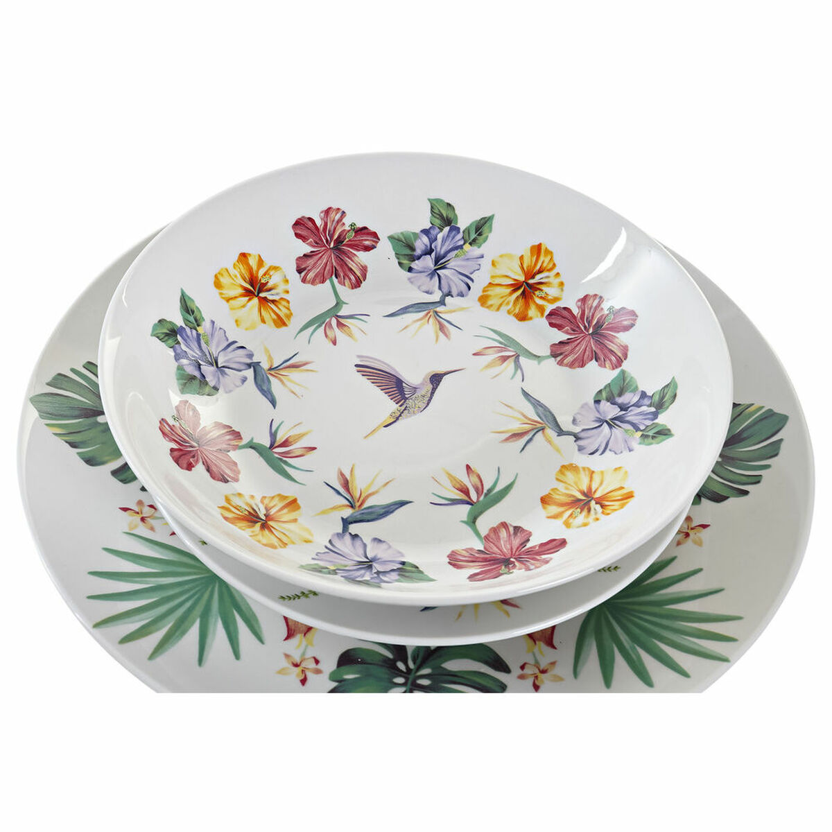 Servissats DKD Home Decor Vit Multicolour Porslin Tropiskt 18 Delar - 6
