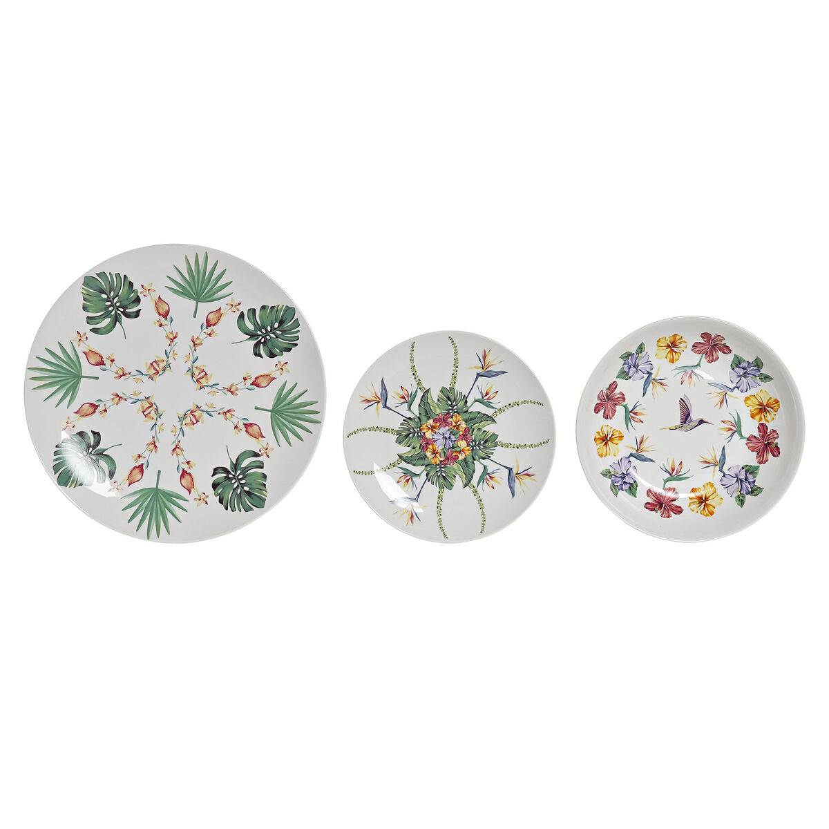 Servissats DKD Home Decor Vit Multicolour Porslin Tropiskt 18 Delar