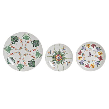 Servissats DKD Home Decor Vit Multicolour Porslin Tropiskt 18 Delar