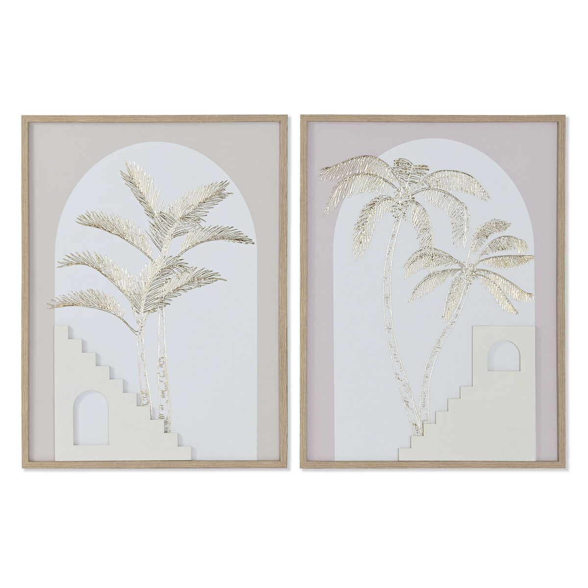 Tavla Home ESPRIT Vit Beige Palmer Skandinavisk 45 x 2,2 x 60 cm (2 antal)
