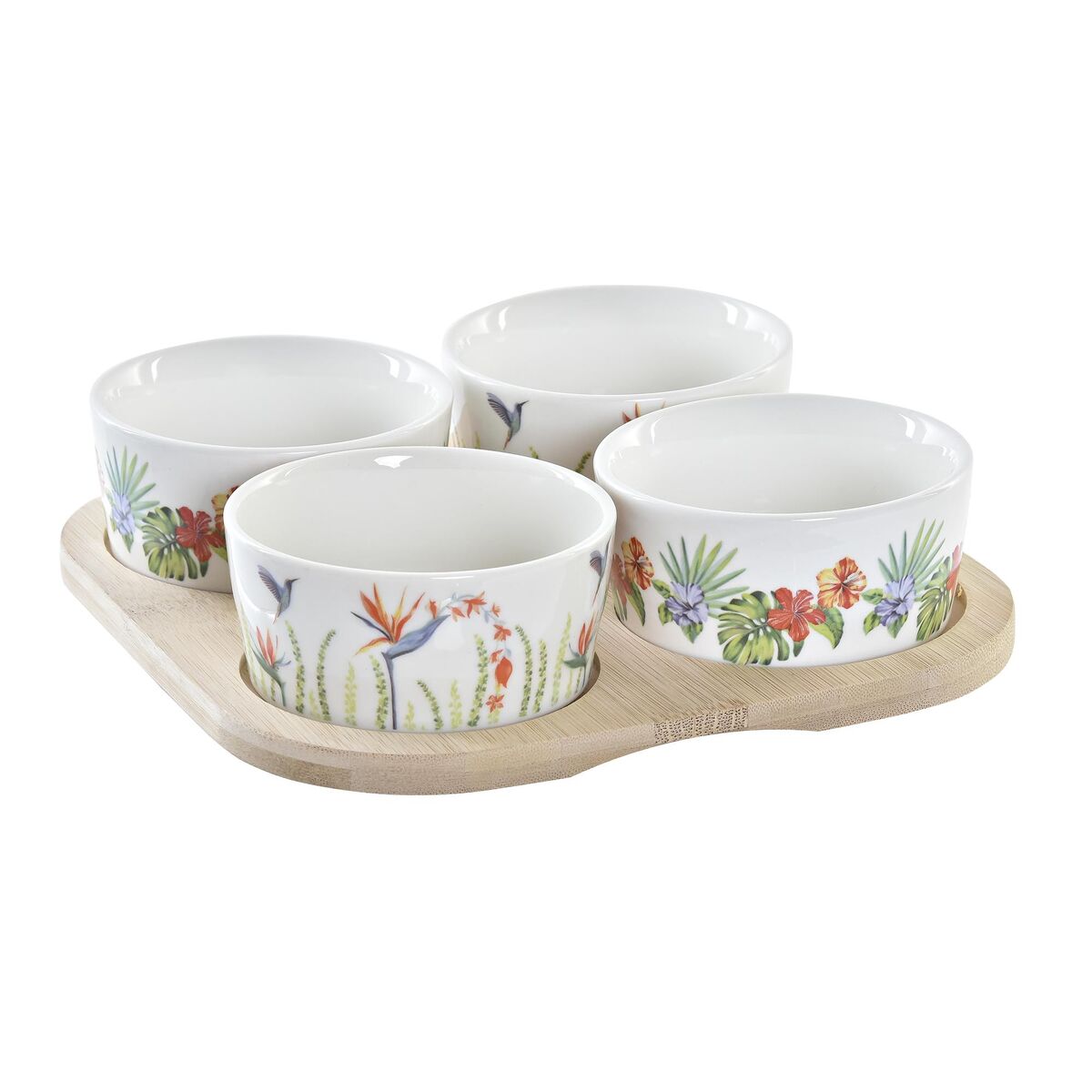 Tilltuggsset DKD Home Decor Multicolour Naturell Bambu Plast Stengods Tropiskt 19,7 x 19,7 x 1 cm (5 pcs) - 4