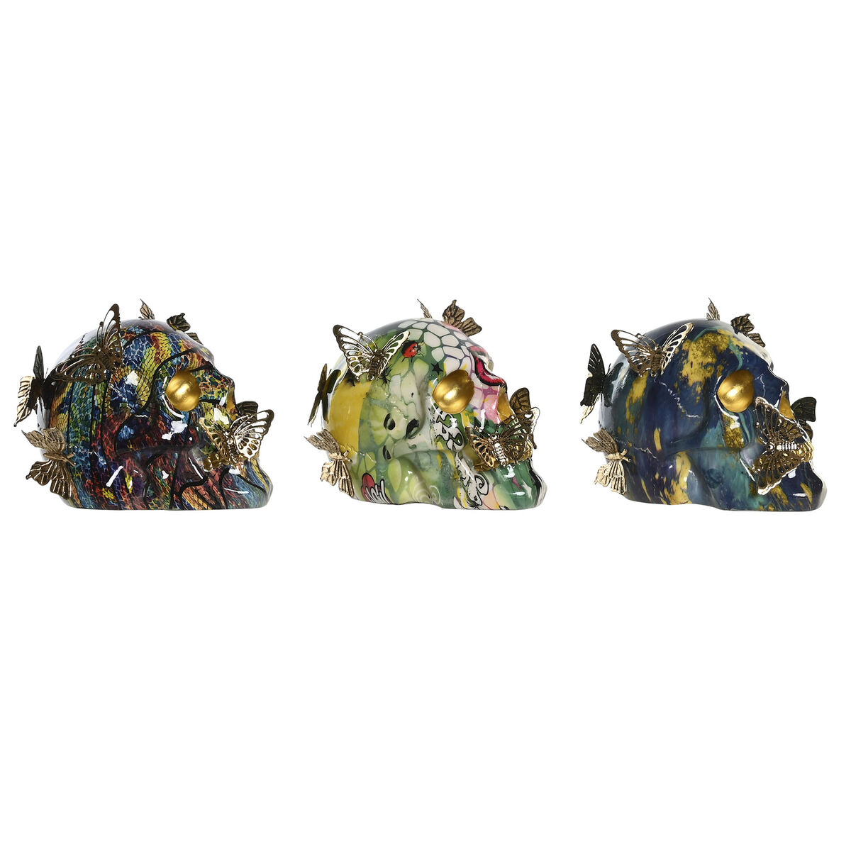 Prydnadsfigur DKD Home Decor 15,5 x 10,5 x 11 cm Multicolour Skalle (3 antal) - 4