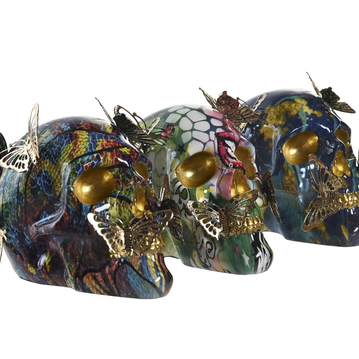 Prydnadsfigur DKD Home Decor 15,5 x 10,5 x 11 cm Multicolour Skalle (3 antal) - 6