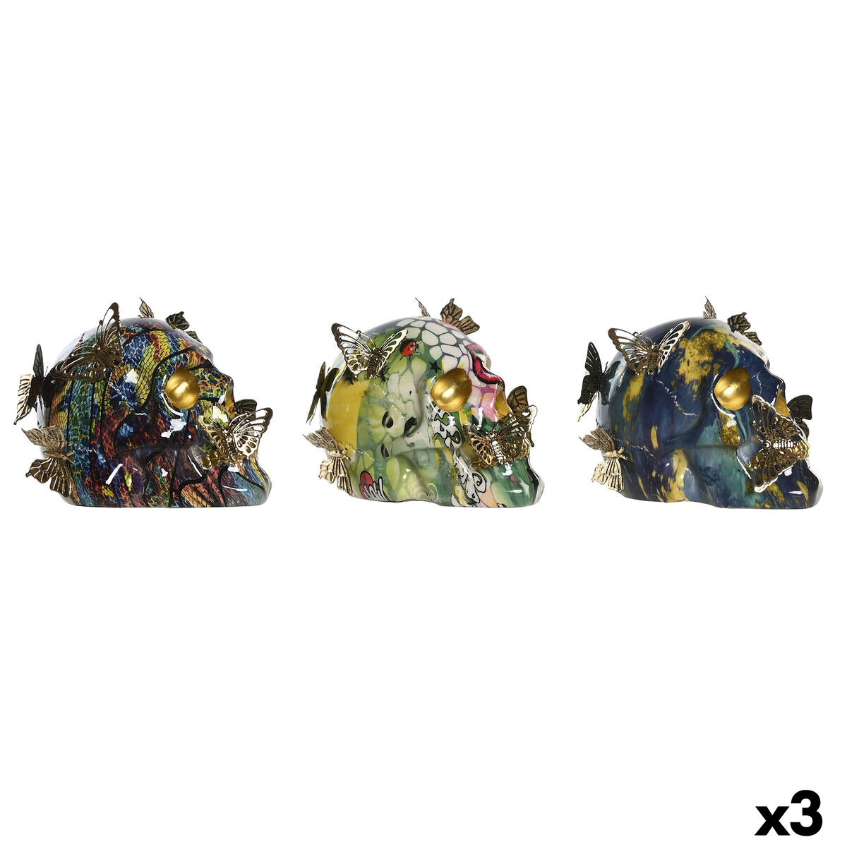 Prydnadsfigur DKD Home Decor 15,5 x 10,5 x 11 cm Multicolour Skalle (3 antal) - 7