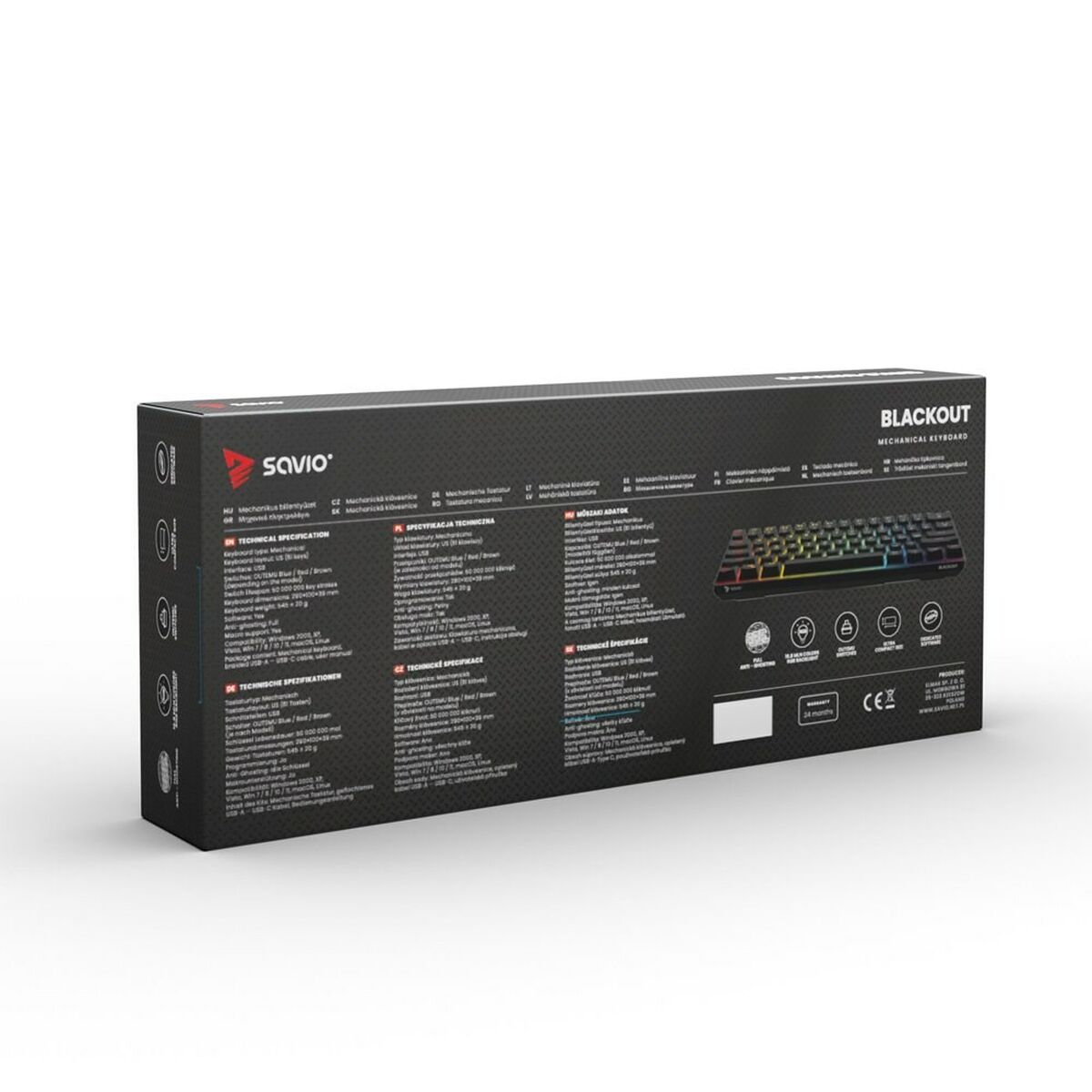 Tangentbord Savio BLACKOUT Svart Multicolour Engelska QWERTY - 10