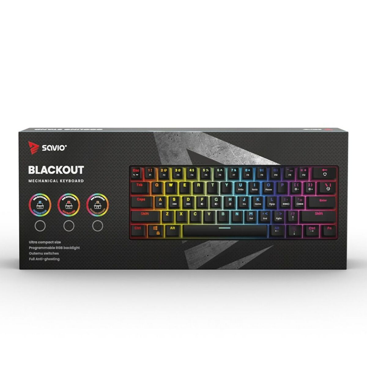 Tangentbord Savio BLACKOUT Svart Multicolour Engelska QWERTY - 8