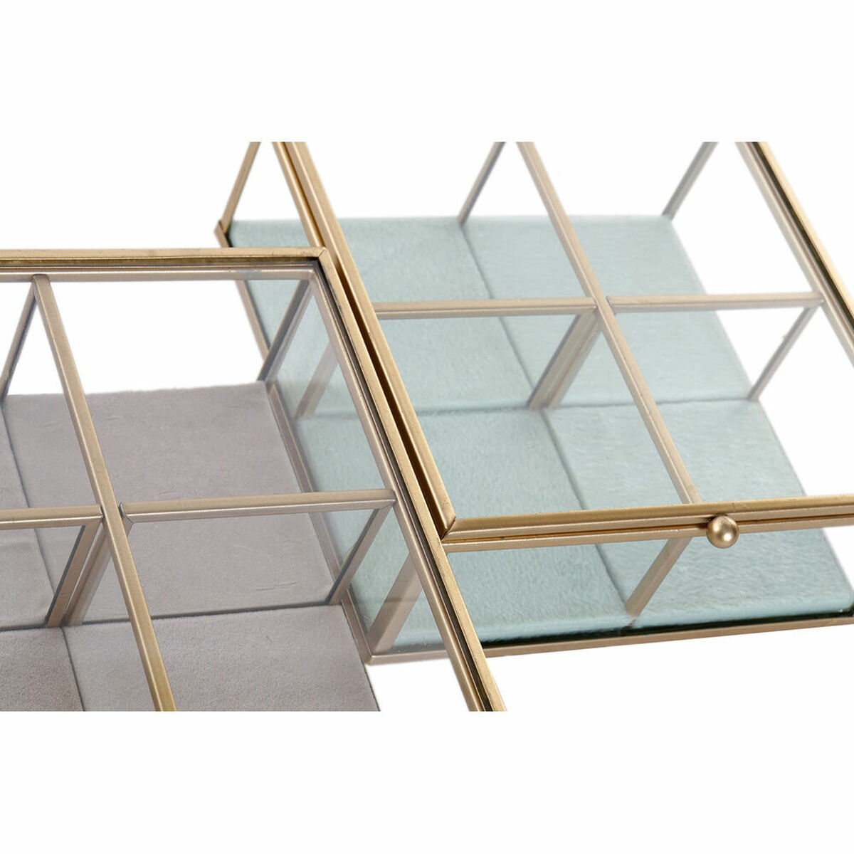 Smyckeskrin DKD Home Decor Grön Ljusgrå Metall Glas 15 x 15 x 5,5 cm (2 antal) - 6