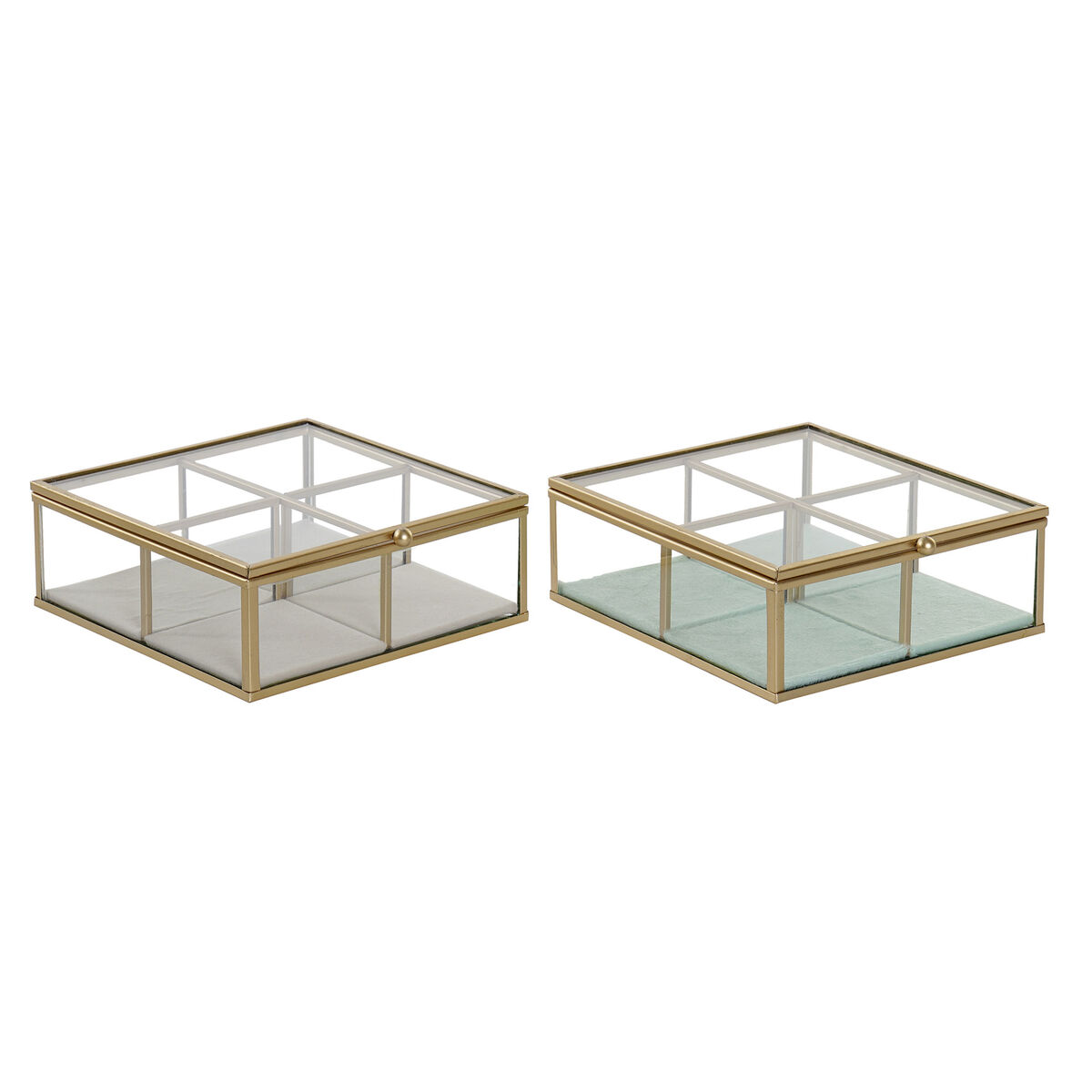 Smyckeskrin DKD Home Decor Grön Ljusgrå Metall Glas 15 x 15 x 5,5 cm (2 antal)