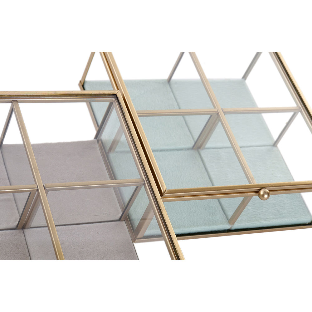 Smyckeskrin DKD Home Decor Grön Ljusgrå Metall Glas 15 x 15 x 5,5 cm (2 antal) - 2