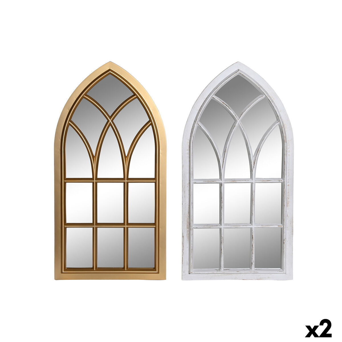 Väggspegel DKD Home Decor Glas Gyllene Vit polypropen Cottage Fönster (2 antal) - 4