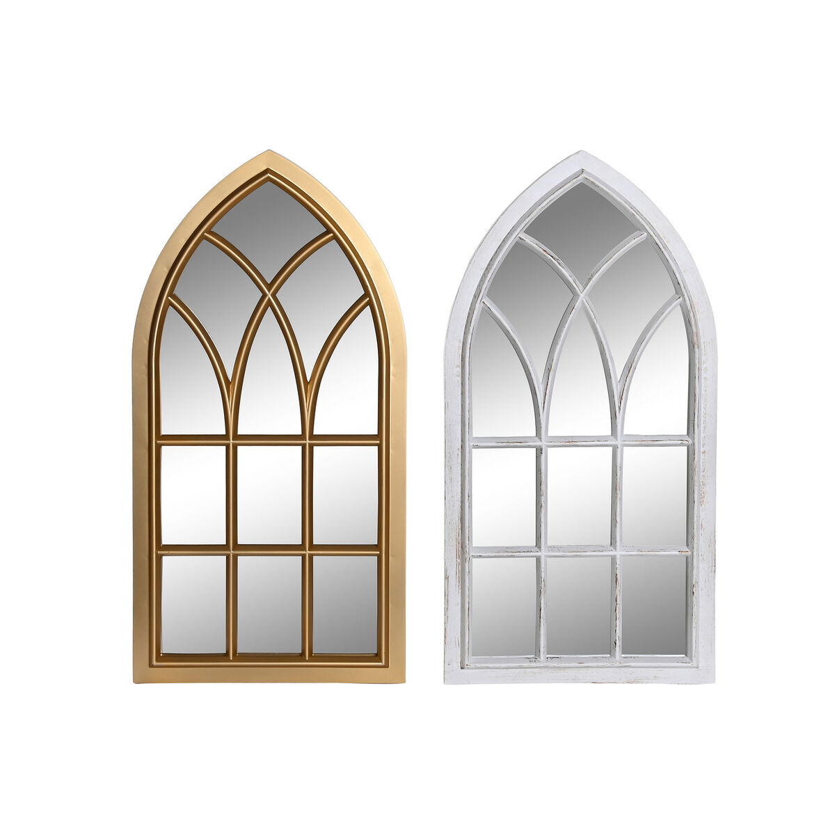 Väggspegel DKD Home Decor Glas Gyllene Vit polypropen Cottage Fönster (2 antal)